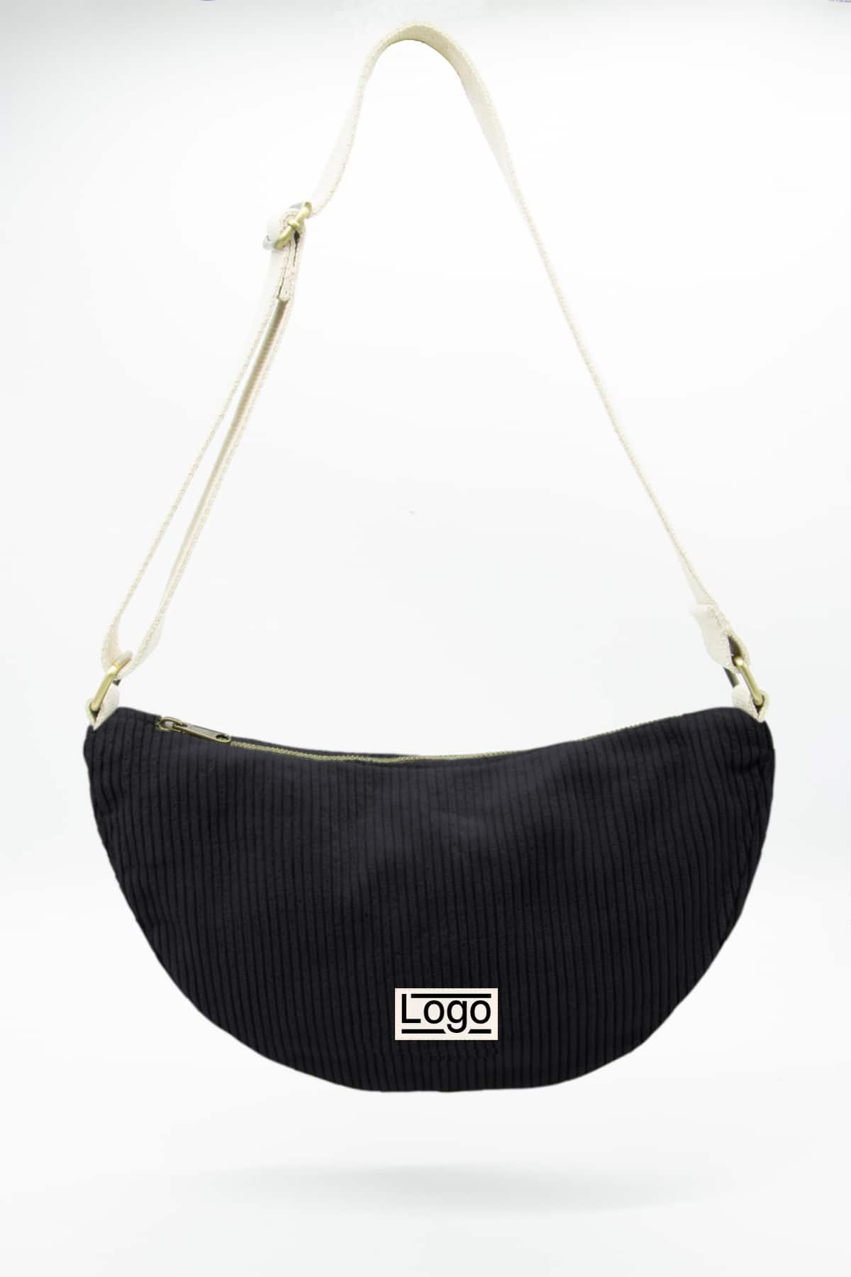 Sac demi-lune publicitaire Inès Velours noir